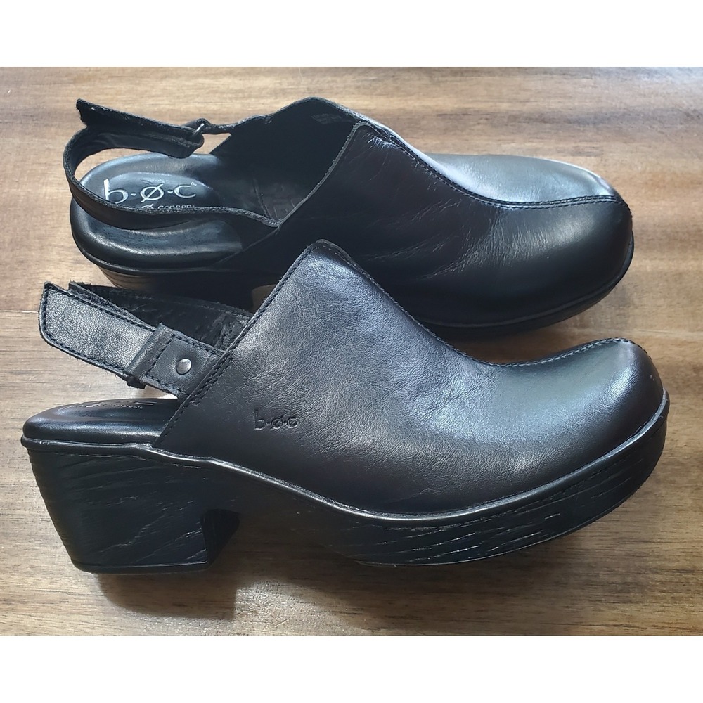 BOC Born Concept Aime‎ Size 9M Slingback Clogs Black Leather Block Heel EUC